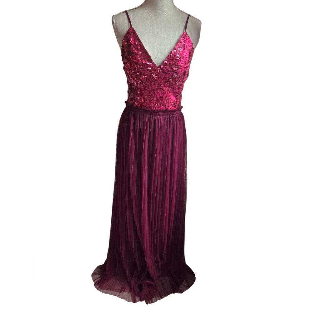 Soieblu Sequins And Tulle Backless Long Gown Size… - image 2